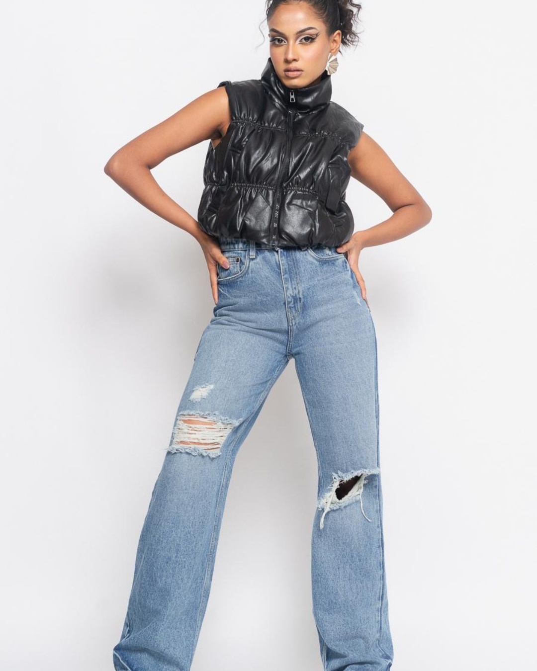 Women Blue Front Seam Straight Fit Jeans