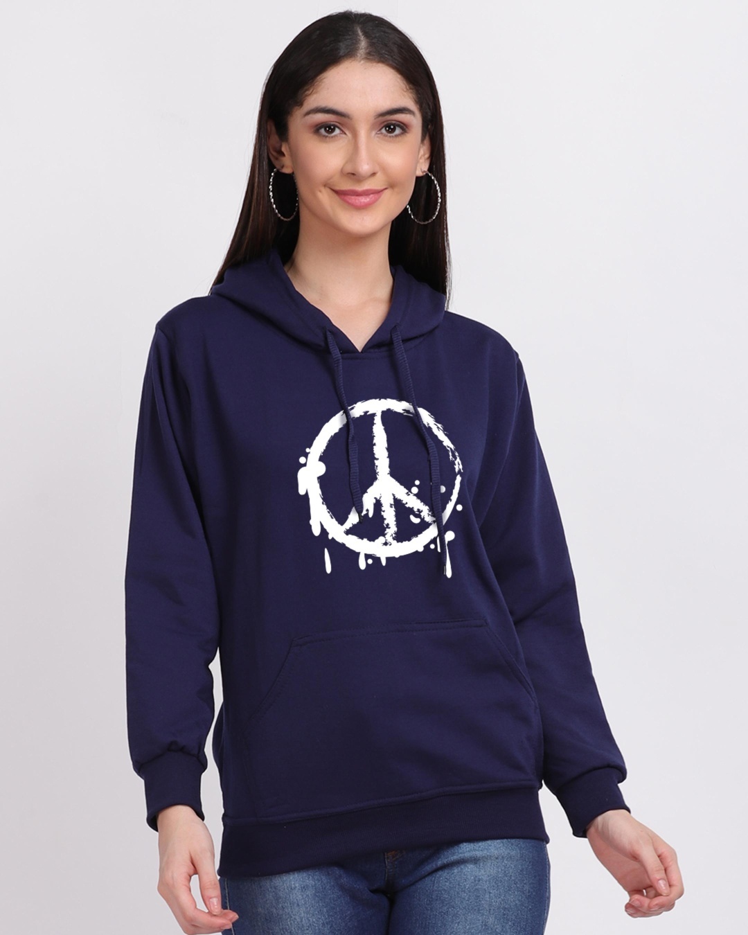Shop Women's Blue Dripping Peace Graphic Printed Hoodie-Back