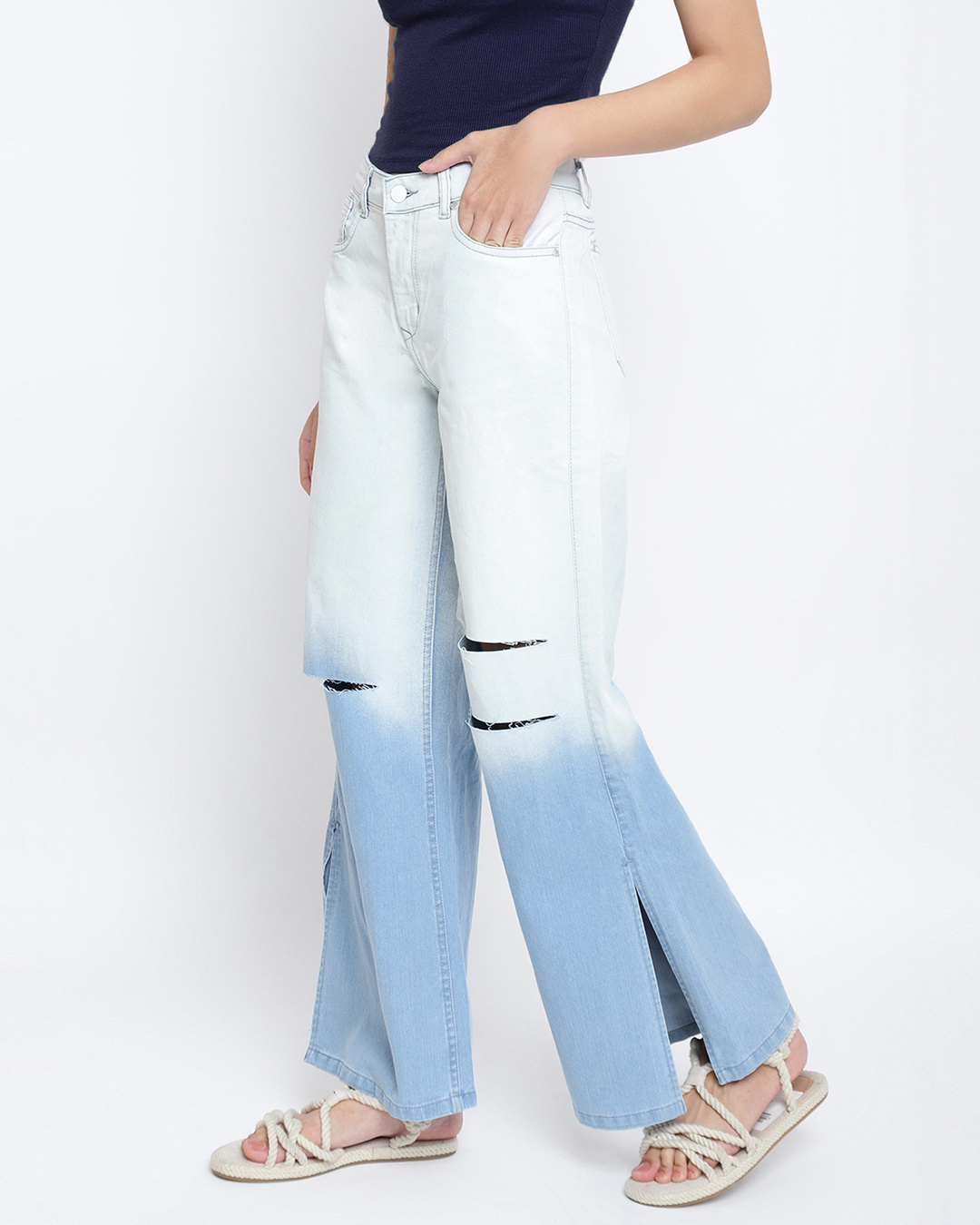 Shop Women's Blue Dyed Flared Jeans-Back