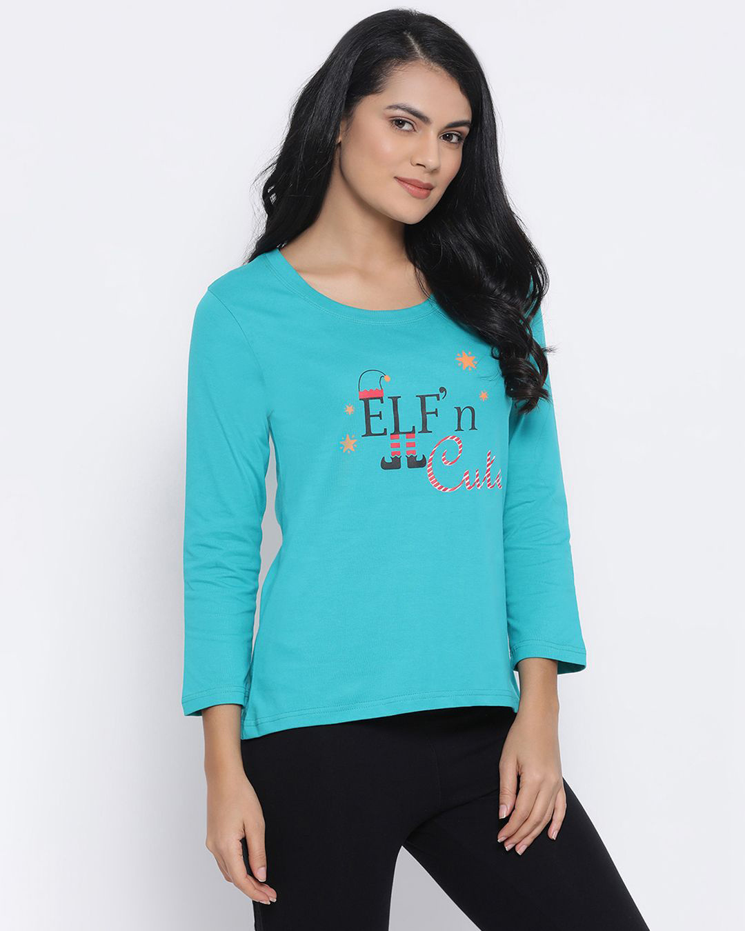 Shop Women's Blue Elf'n Cute Typography Top-Back