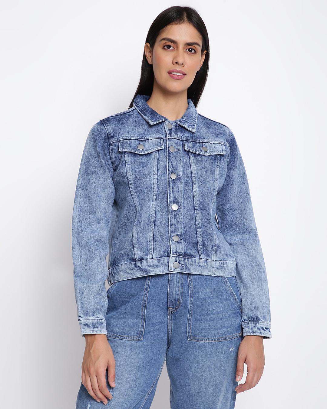 Shop Women's Blue Embroidered Jacket-Back