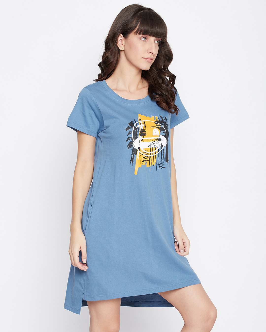 Shop Women's Blue Emoji Printed Short Night Dress-Back