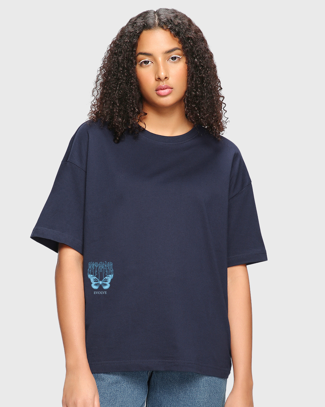 Shop Women's Blue Evolve Graphic Printed Oversized T-shirt-Back