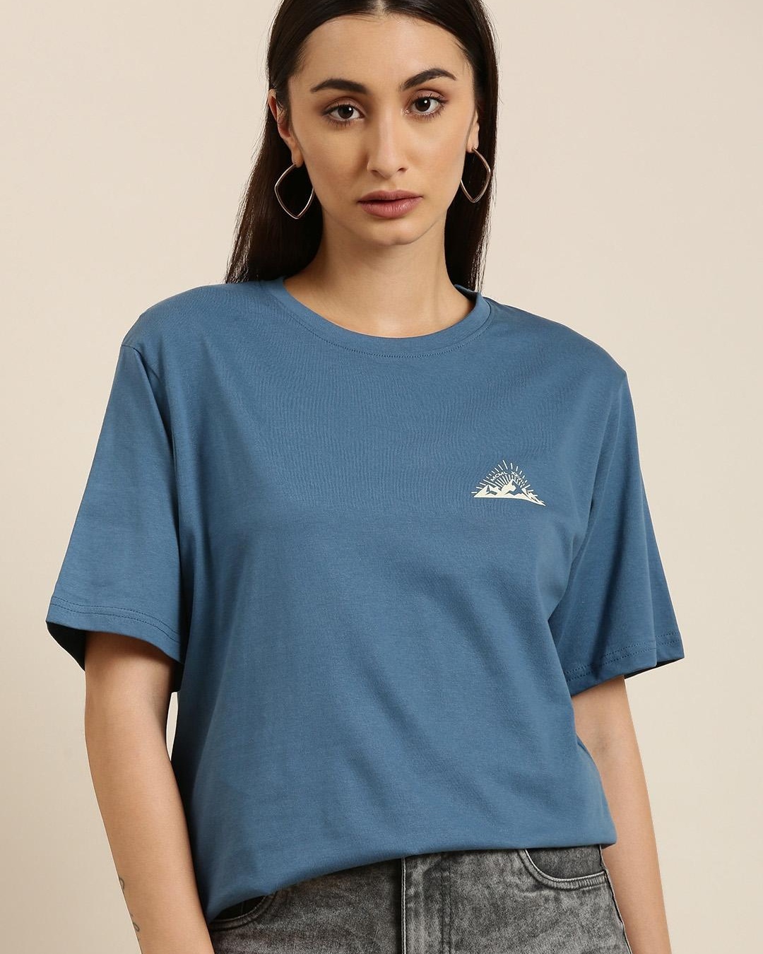 Shop Women's Blue Explore Graphic Printed Oversized T-shirt-Back