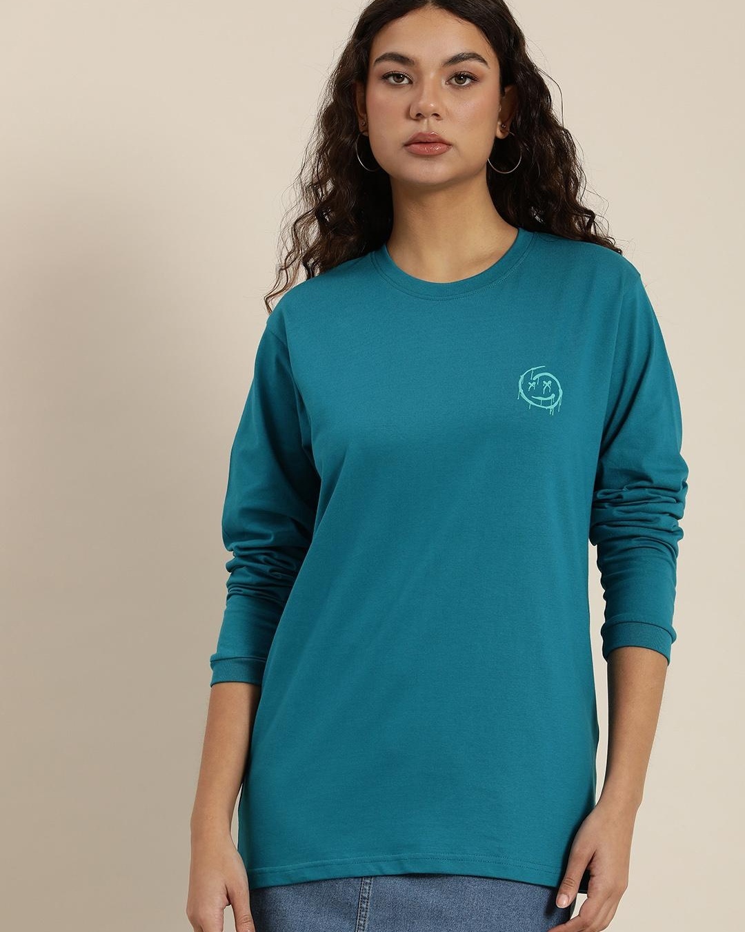 Shop Women's Blue Fake Typography Oversized T-shirt-Back