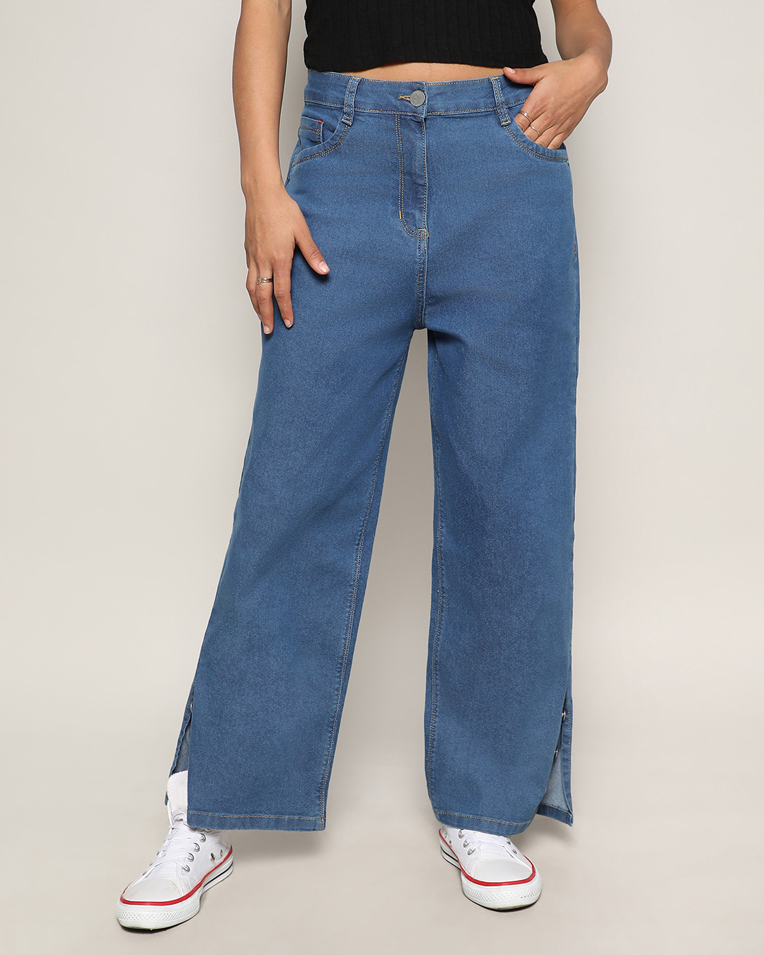 Shop Women's Blue Flared Baggy Jeans-Back