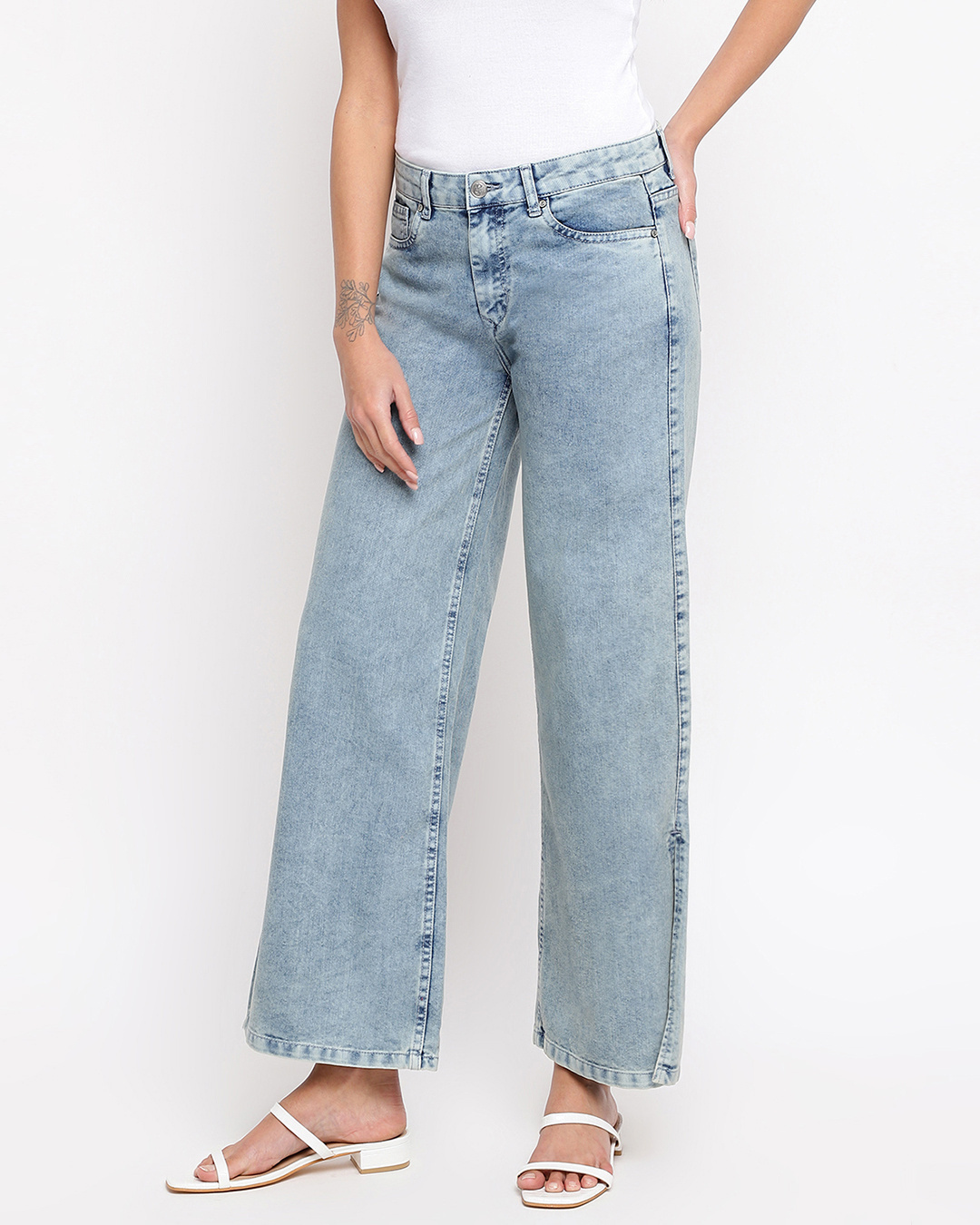 Shop Women's Blue Flared Jeans-Back