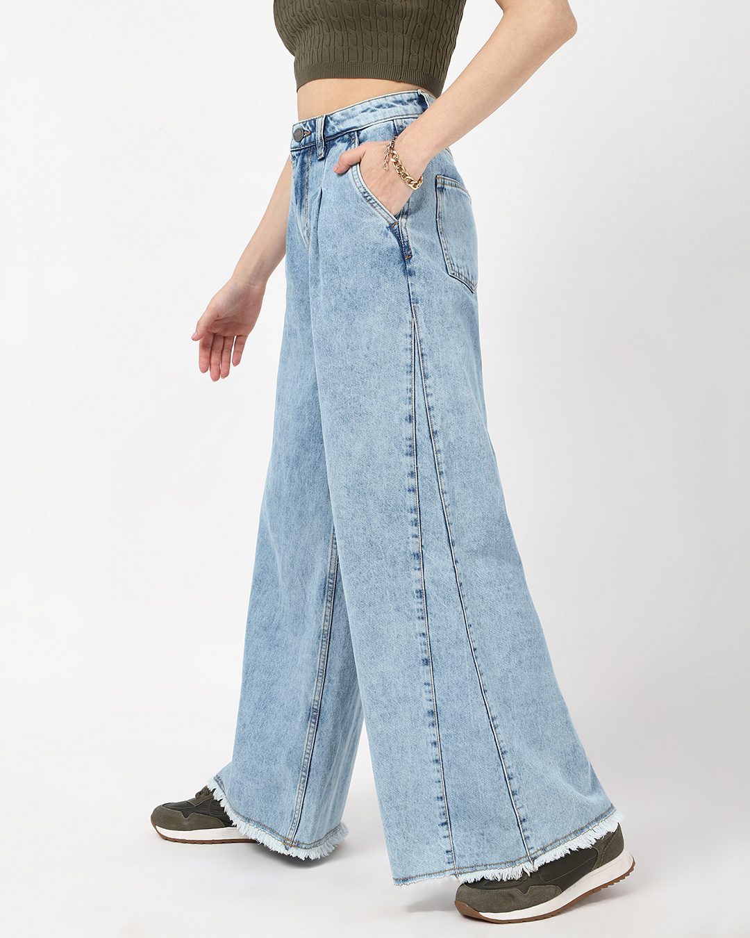 Shop Women's Blue Washed Flared Jeans-Back