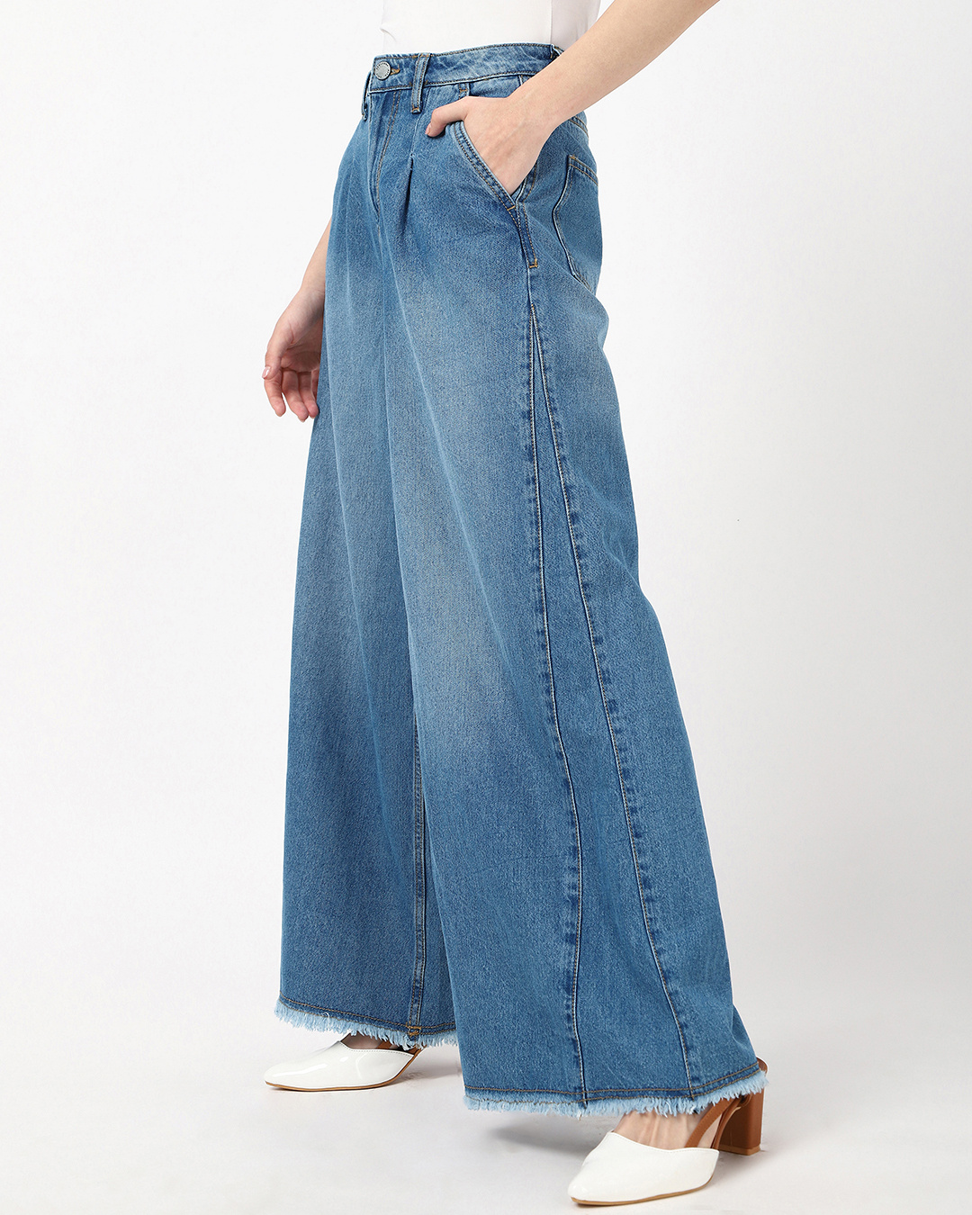 Shop Women's Blue Flared Washed Jeans-Back