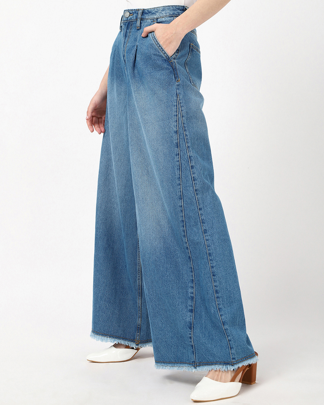 Shop Women's Blue Flared Washed Korean Jeans-Back