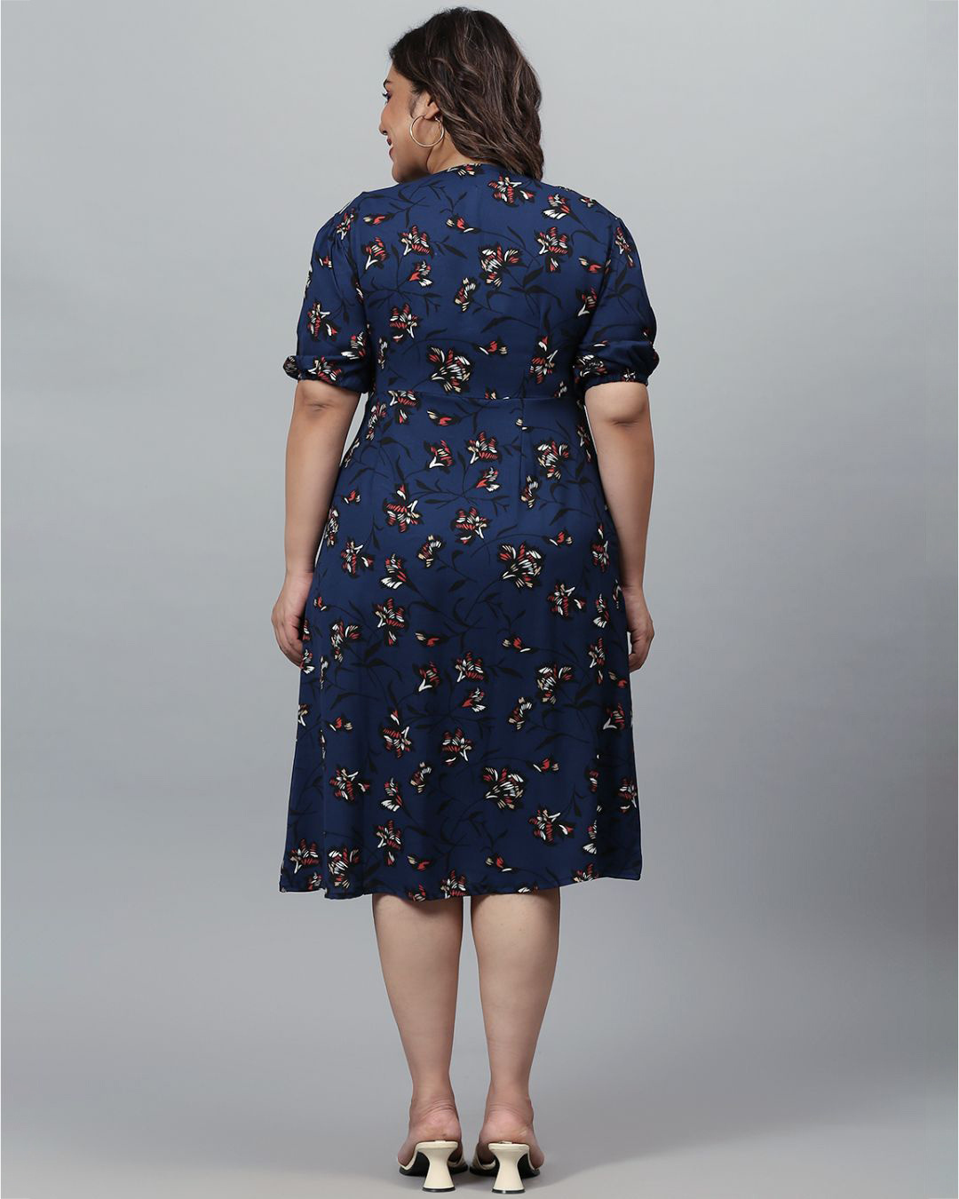 Shop Women's Blue Floral Design Stylish Casual Dress-Back