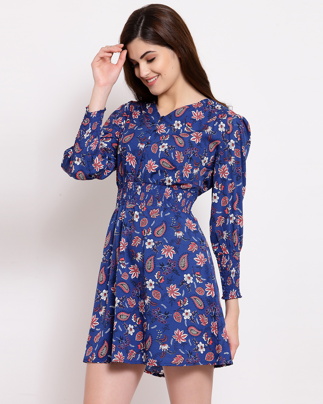 Shop Women's Blue Floral Print Dress-Back