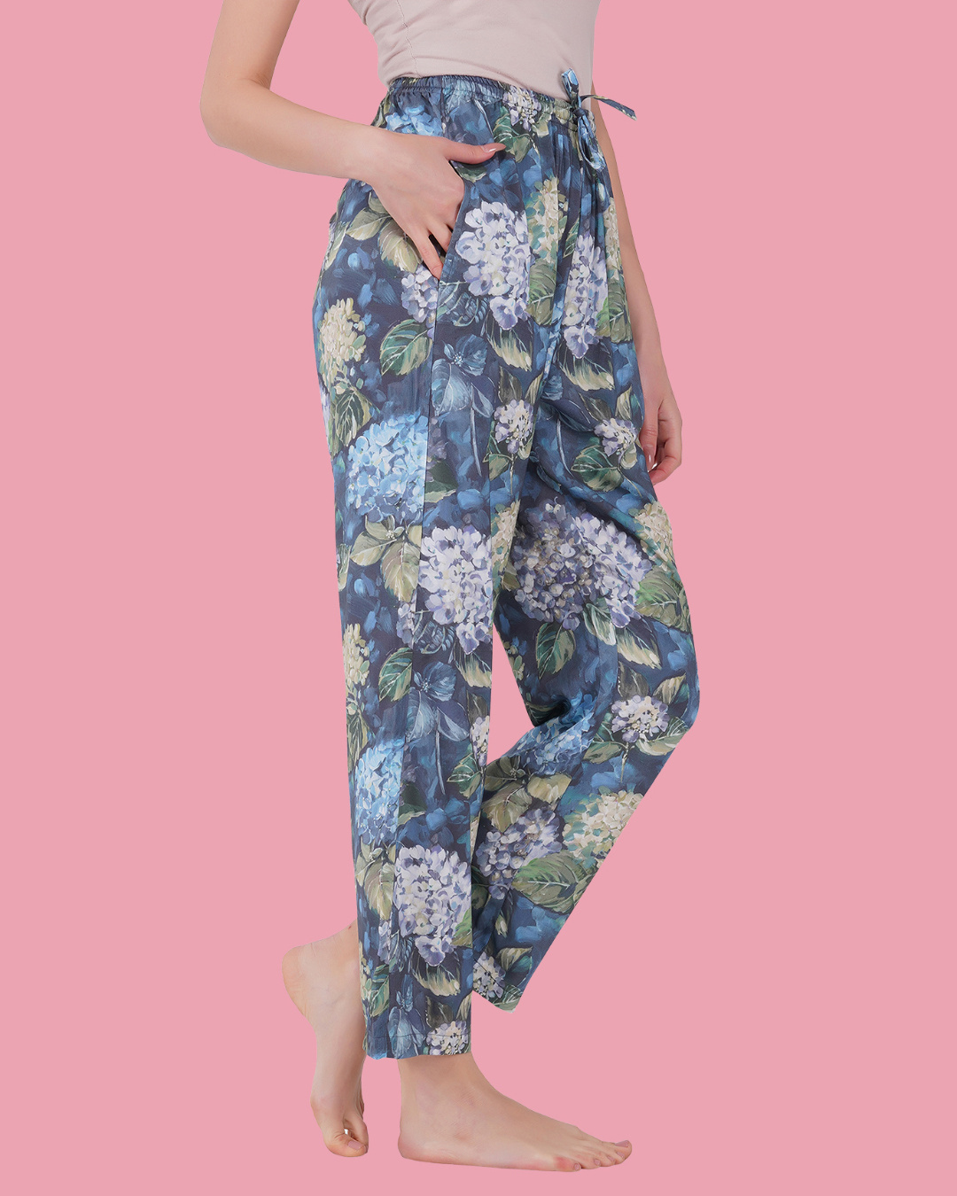 Shop Women's Blue Floral Print Pyjamas-Back
