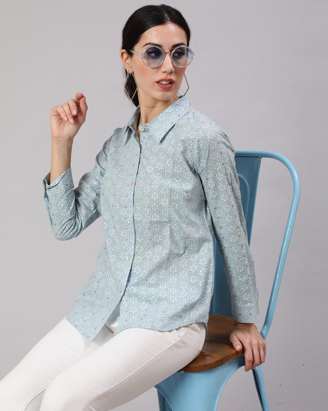 Light Blue Shirt with Floral Insert