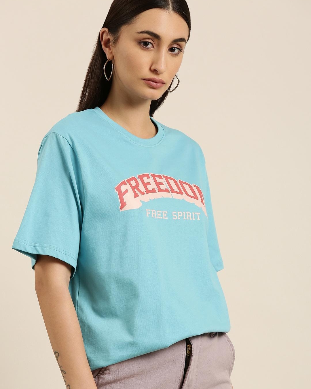 Buy Women's Blue Freedom Typography Oversized T-shirt for Women Blue ...