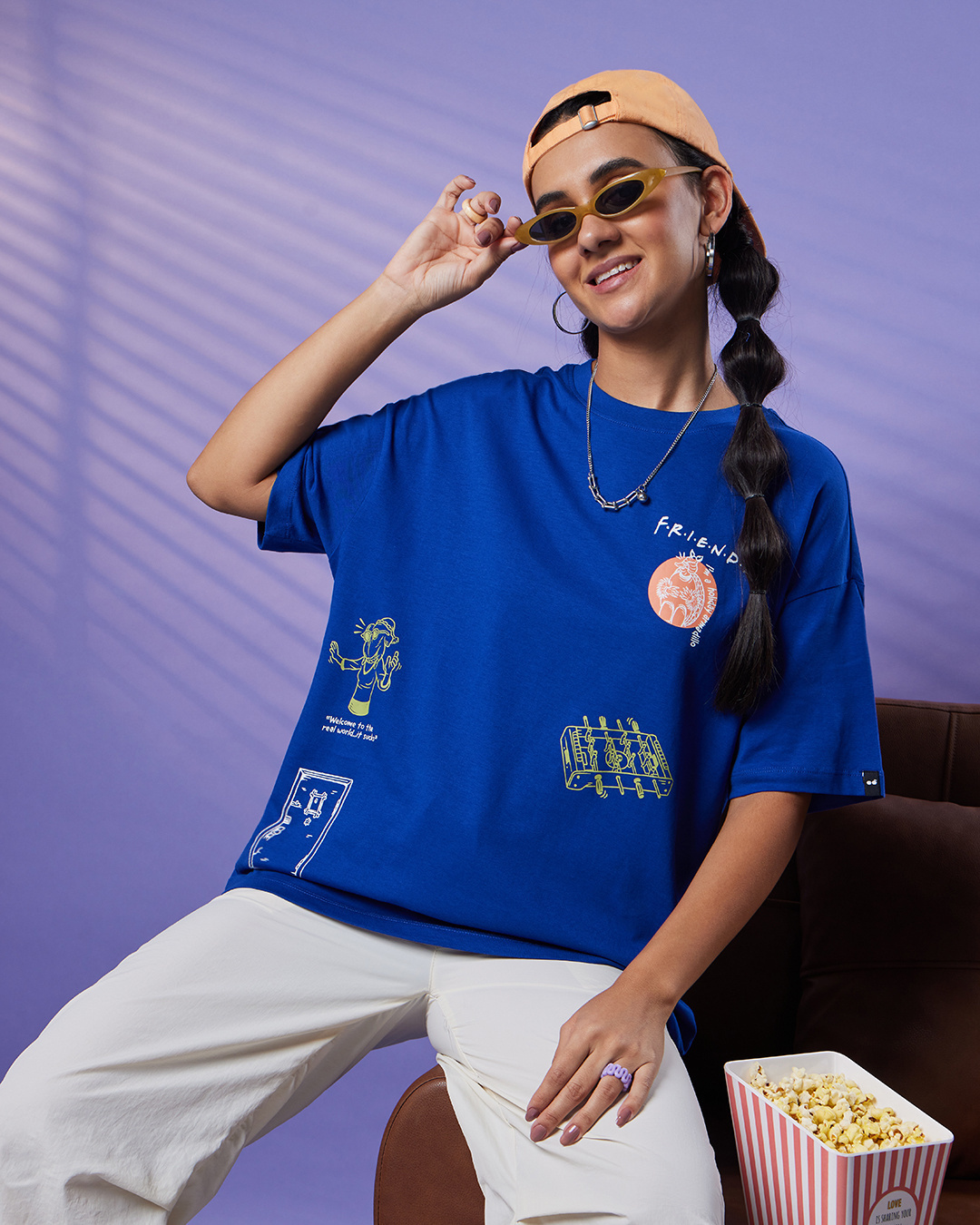 Shop Women's Blue Friends Forever Graphic Printed Oversized T-shirt-Back