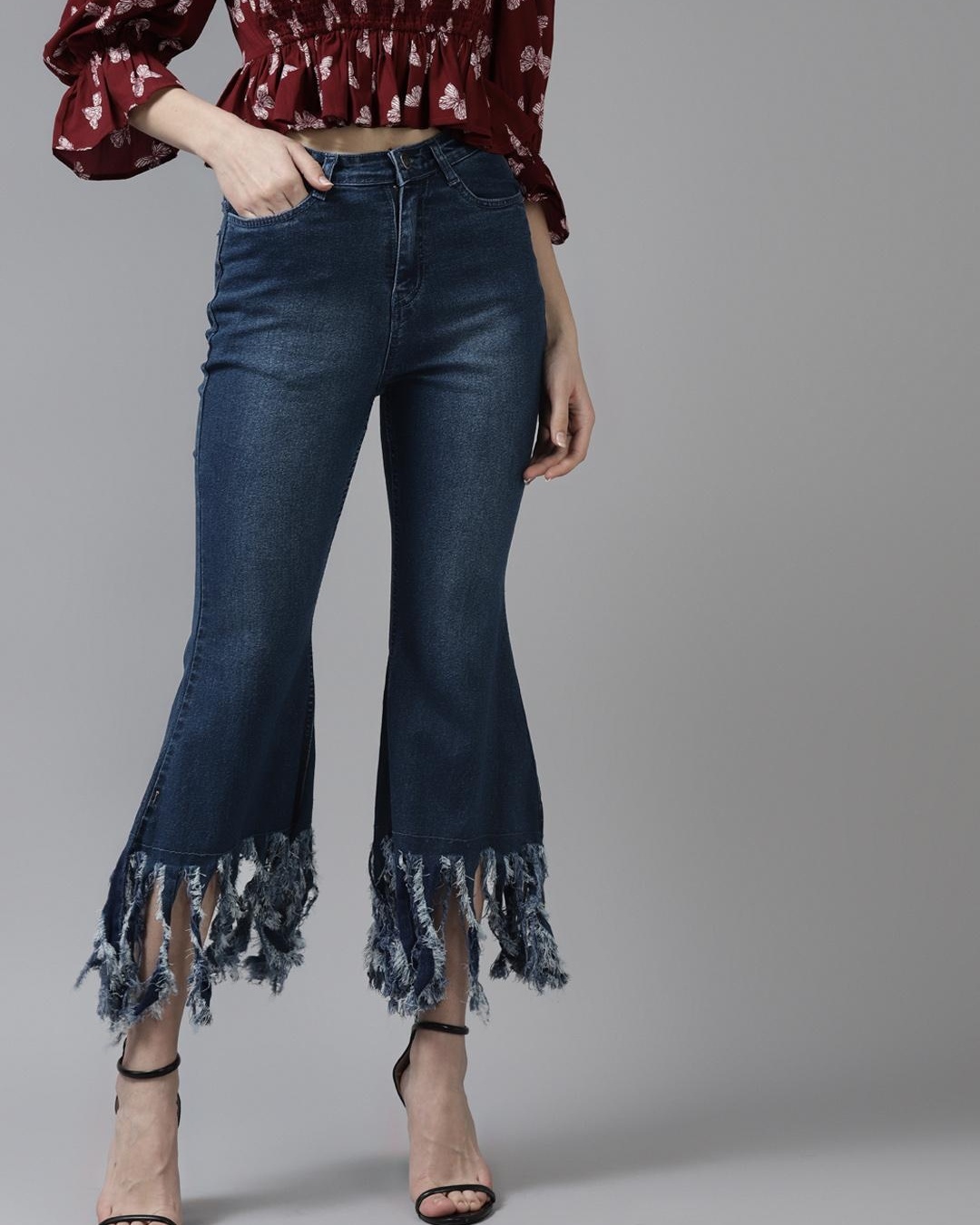 Buy Women's Blue Fringed Hem Jeans for Women Blue Online at Bewakoof