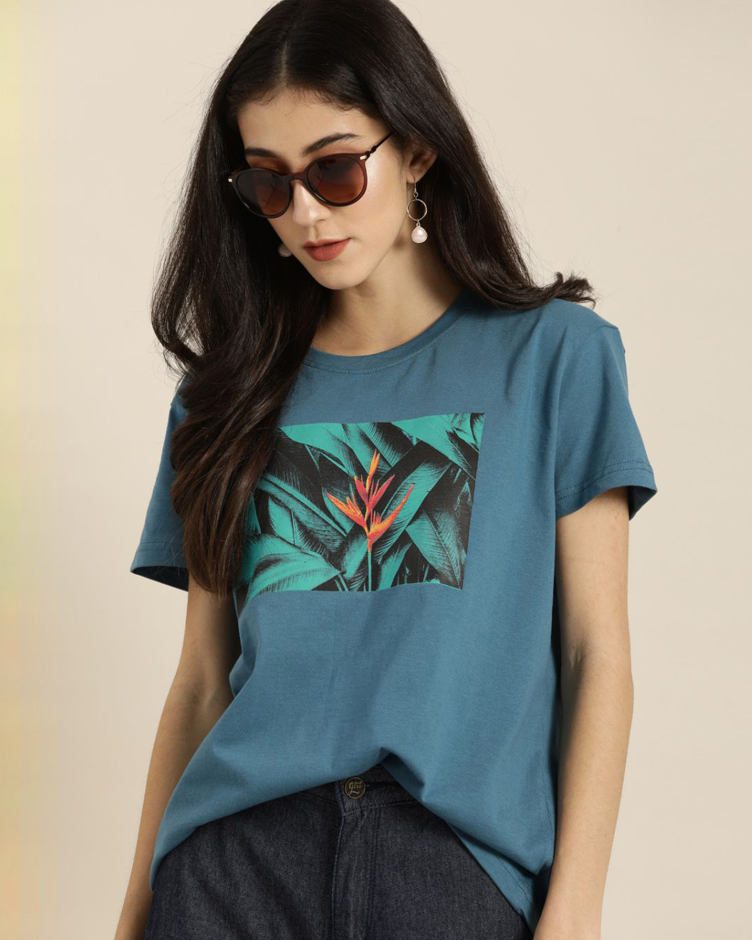Shop Women's Blue Graphic Print T-shirt-Front