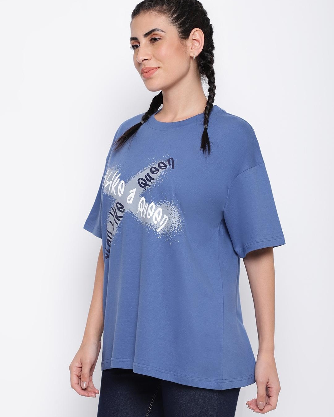 Shop Women's Blue Graphic Printed Loose Fit T-shirt-Back