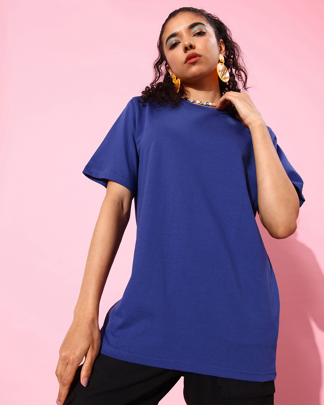 Shop Women's Blue Graphic Printed Oversized T-shirt-Back