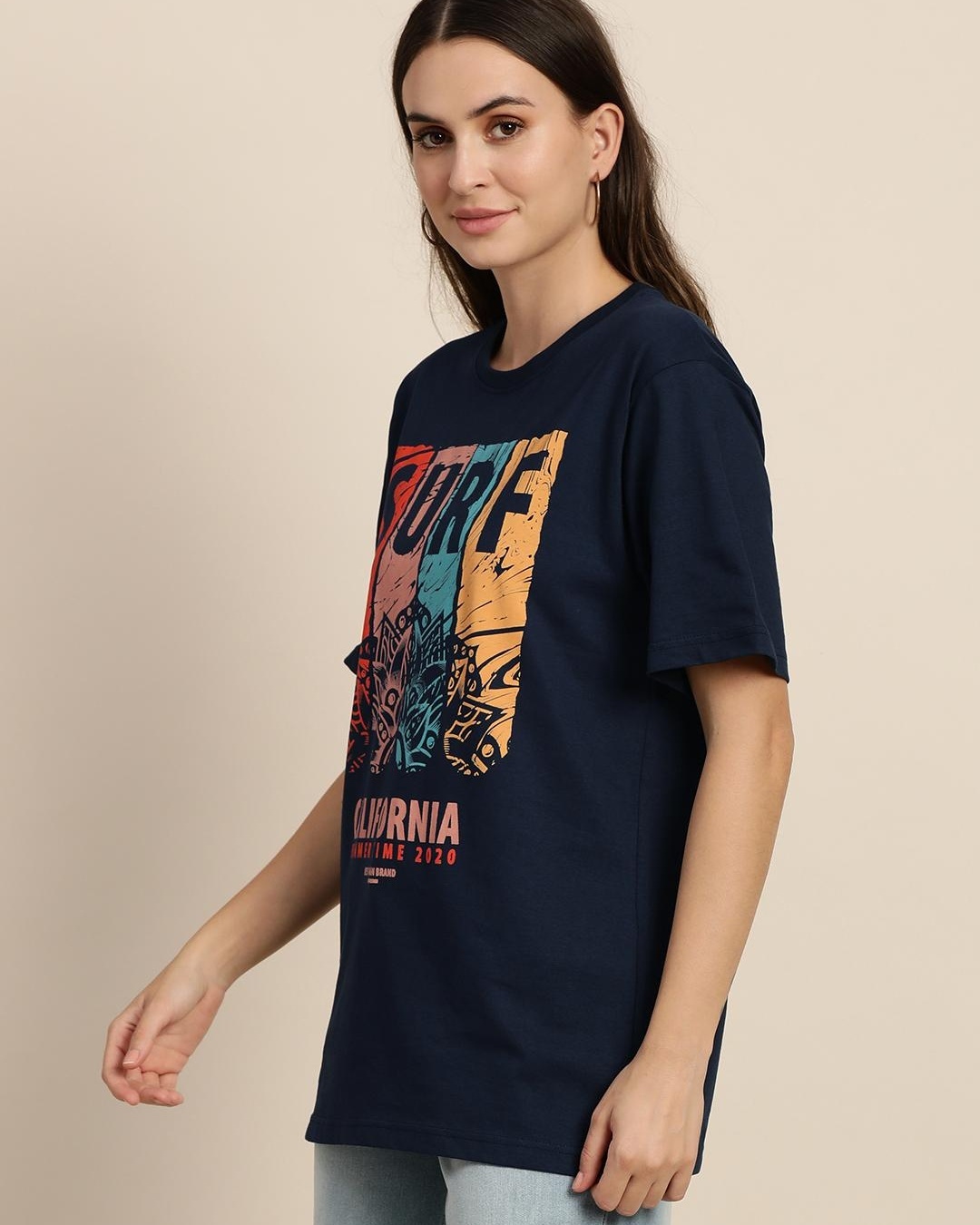 Shop Women's Blue Graphic Printed Relaxed Fit T-shirt-Back