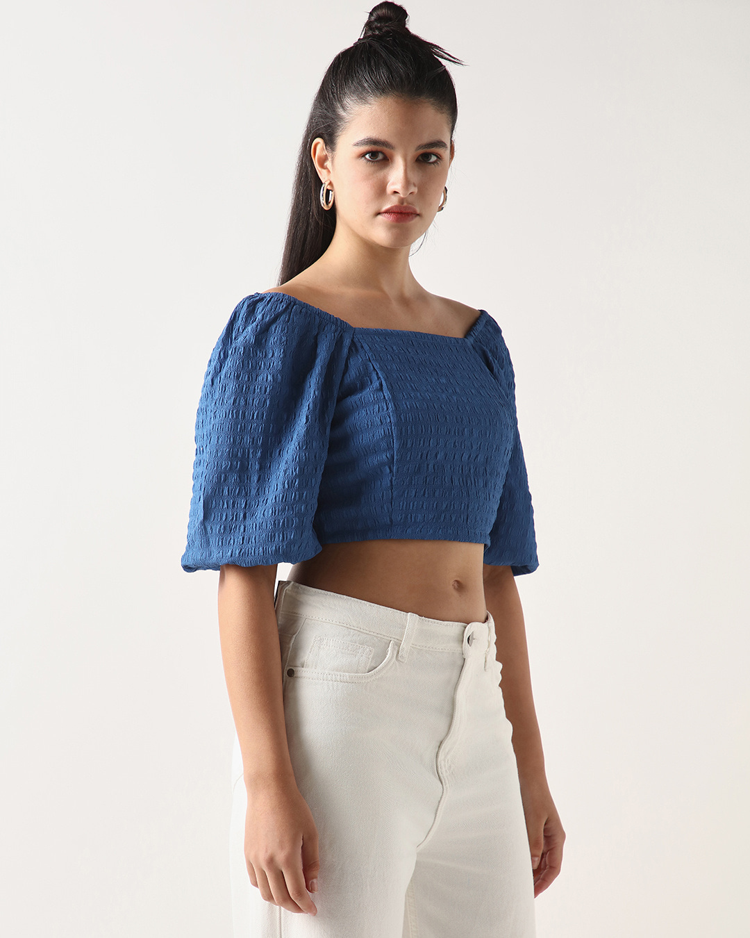 Shop Women's Blue Textured Short Top-Back