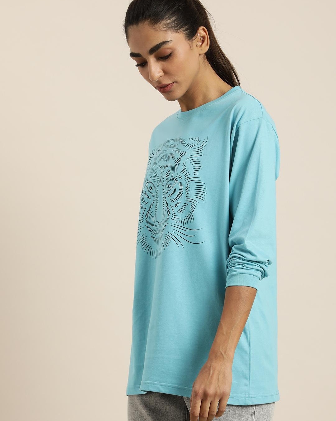 Shop Women's Blue Graphic Printed Oversized T-shirt-Back