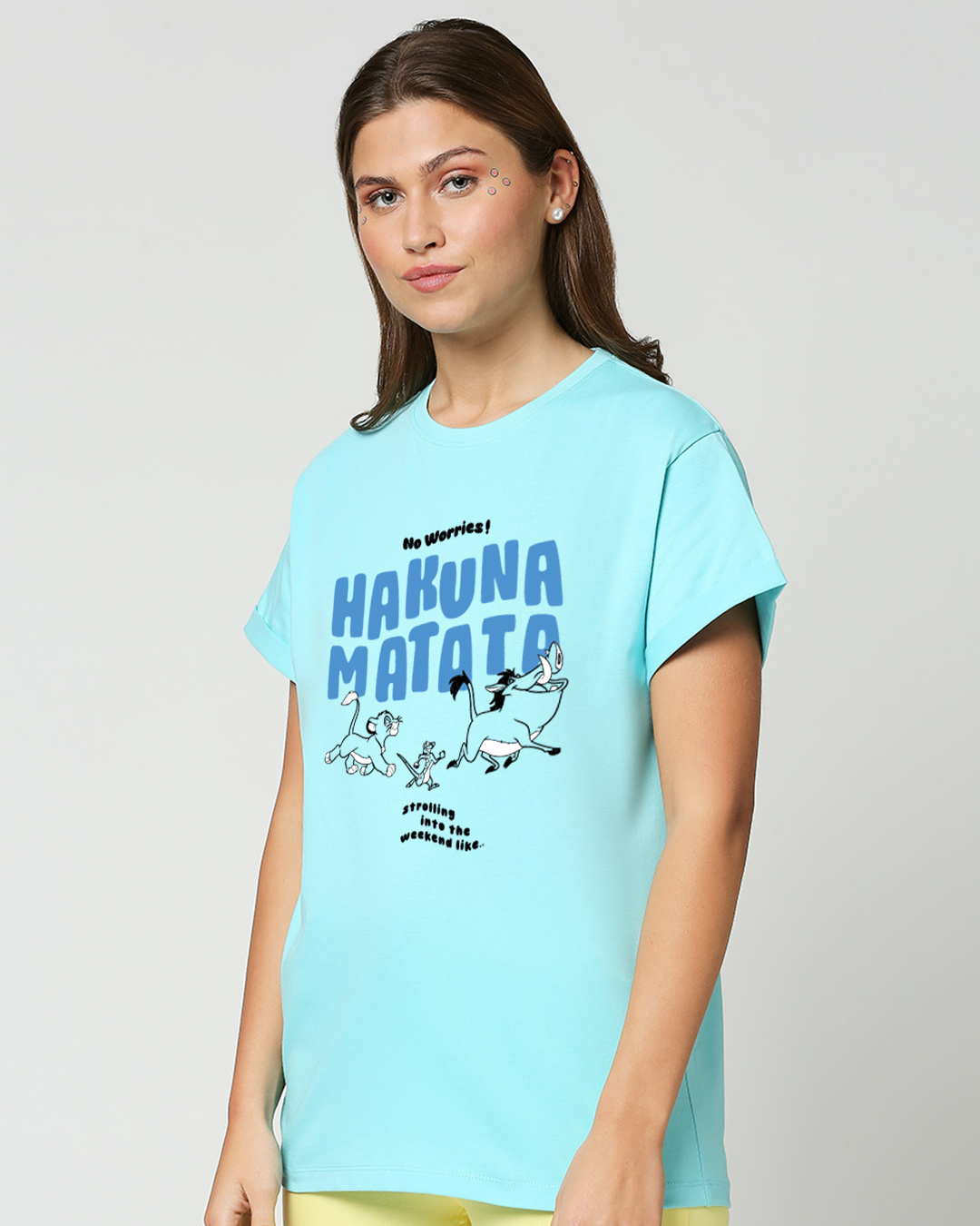Shop Women's Blue Hakuna Matata Graphic Printed Boyfriend T-shirt-Back