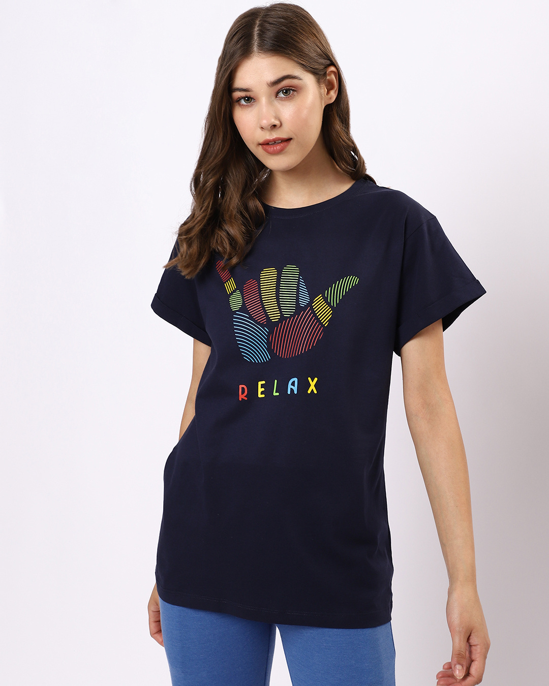 Shop Women's Blue Hang Loose Relax Boyfriend T-shirt-Back