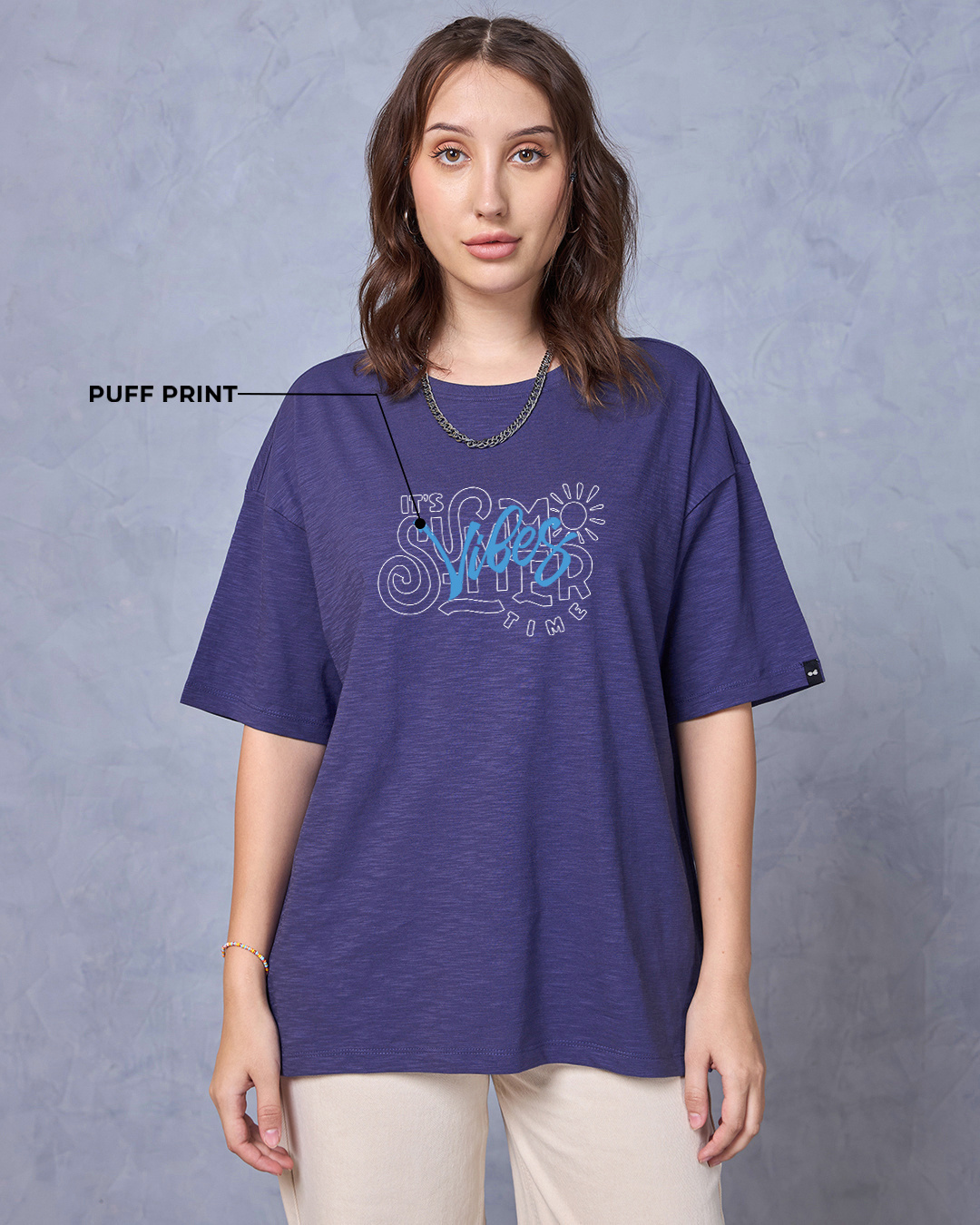 Shop Women's Blue Heat Waves Graphic Printed Oversized T-shirt-Back