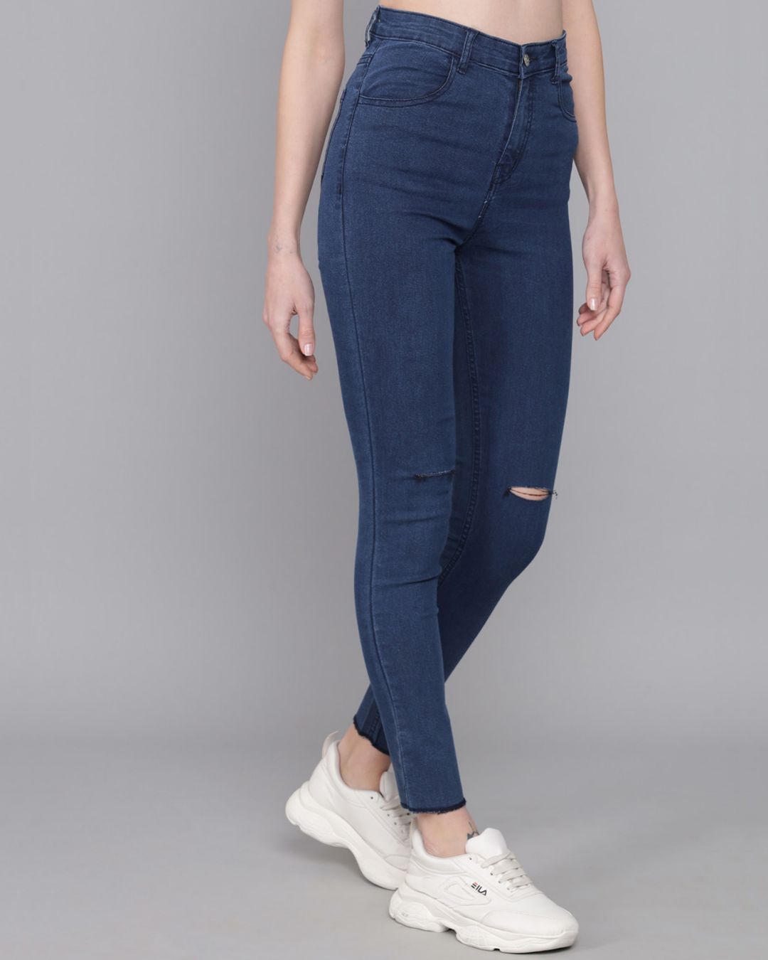 Shop Women's Blue High Rise Knee Ripped Skinny Fit Jeans-Back