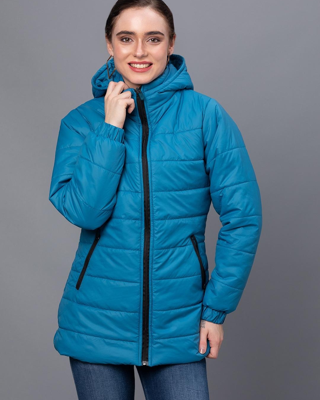 Buy Women's Blue Hooded Puffer Jacket Online at Bewakoof