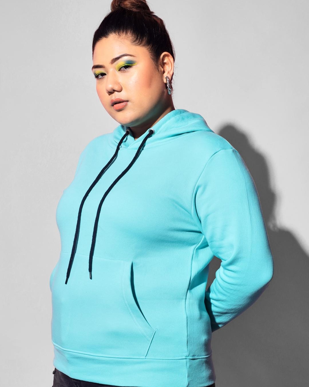 Shop Women's Blue Hooded Plus Size Sweatshirt-Back