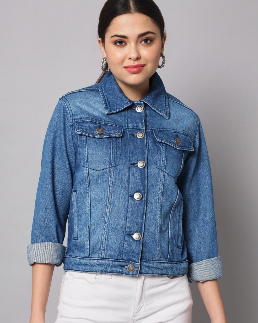 Shop Women's Blue Hotter Than Hell Typography Denim Jacket-Back