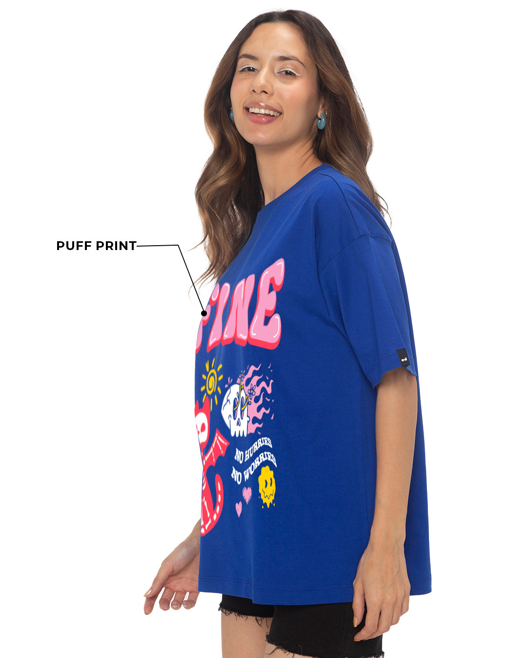 Shop Women's Blue I'm Fine Graphic Printed Oversized T-shirt-Back