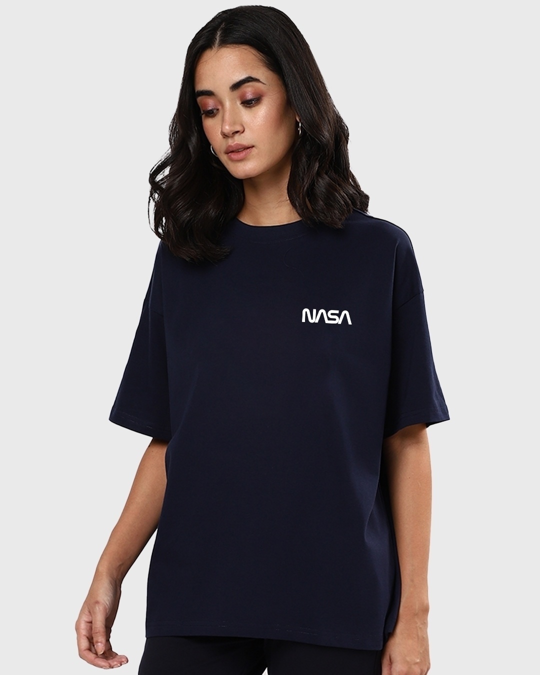 Shop Women's Blue I Need More Space Graphic Printed Oversized T-shirt-Back