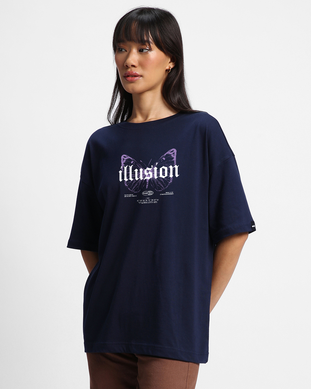 Shop Women's Blue Illusion Graphic Printed Oversized T-shirt-Back