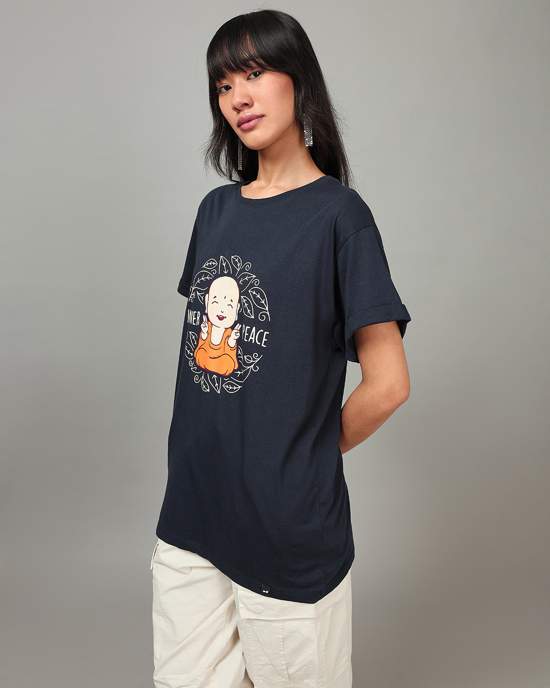 Shop Women's Blue Inner Peace Graphic Printed Boyfriend T-shirt-Back