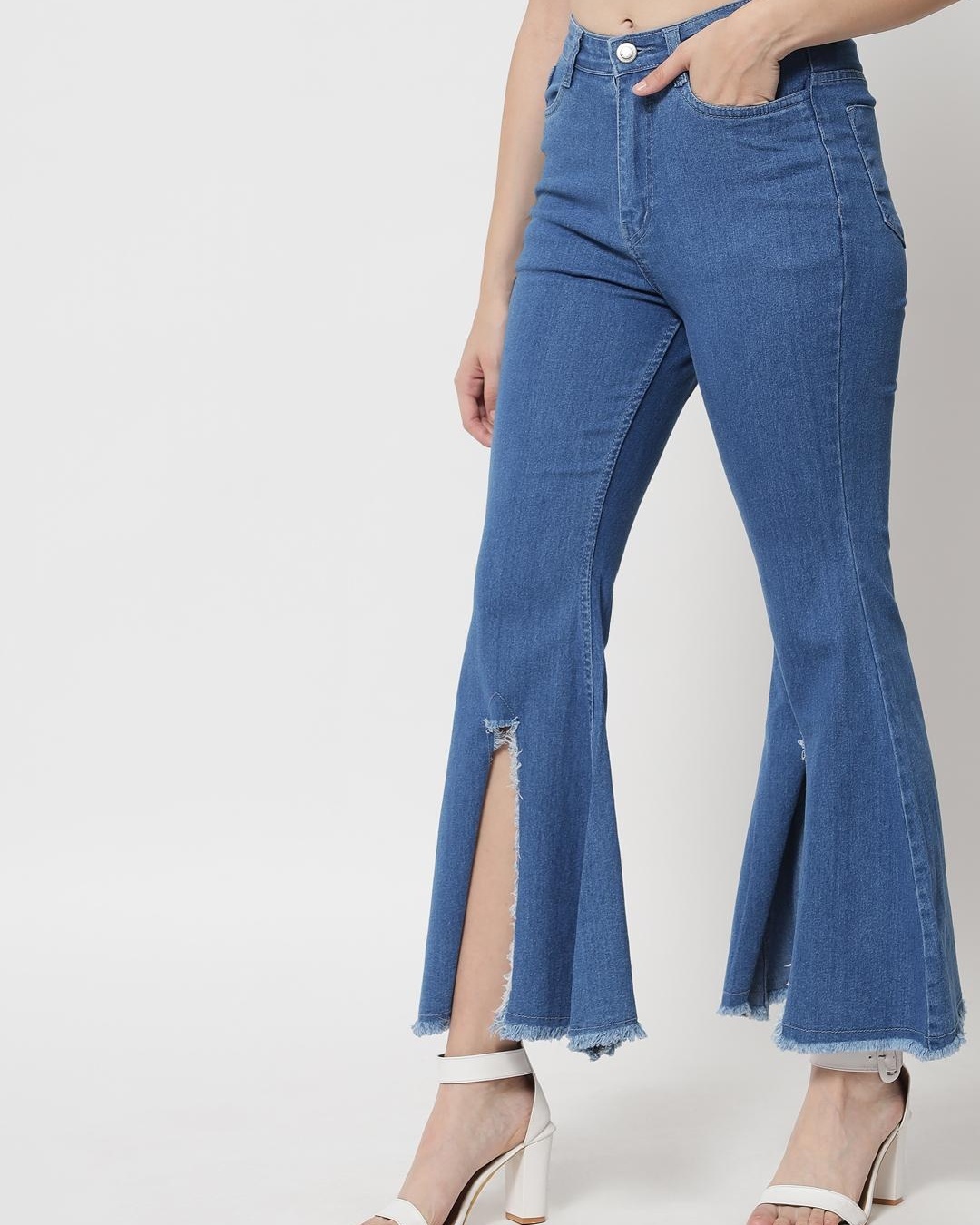 Shop Women's Blue Front Slit Jeans-Back