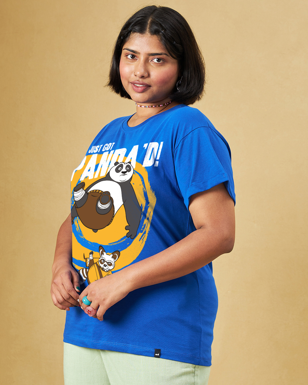 Shop Women's Blue Just Got Panda Graphic Printed Boyfriend Plus Size T-shirt-Back