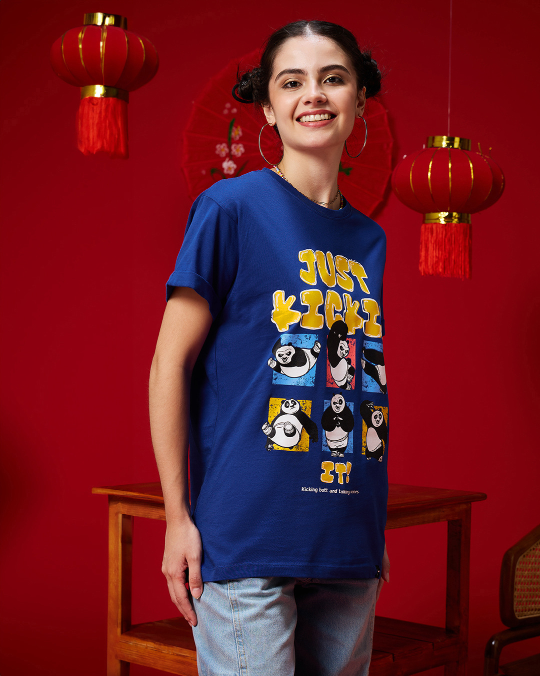 Shop Women's Blue Just Kickin'it Graphic Printed Boyfriend T-shirt-Back
