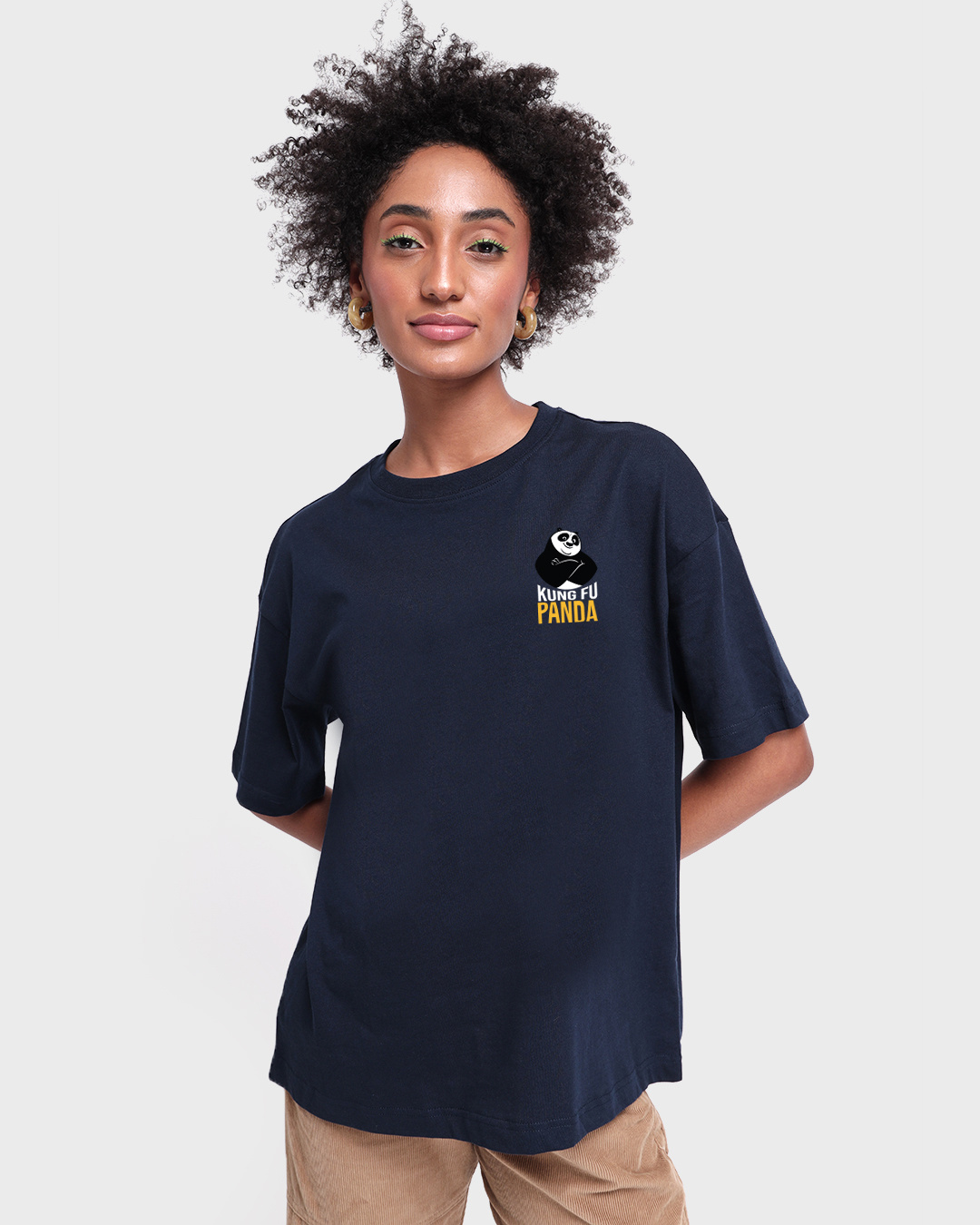 Shop Women's Blue Kung Fu Panda Graphic Printed Oversized T-shirt-Back