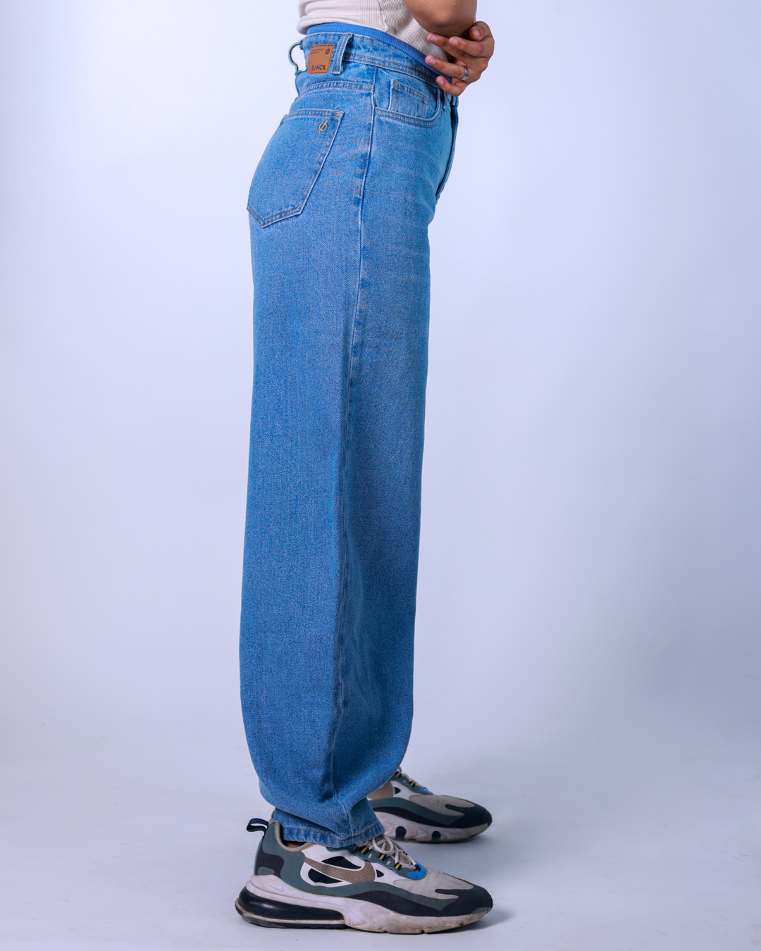 Shop Women's Blue Laser Cut Baggy Oversized Jeans-Back