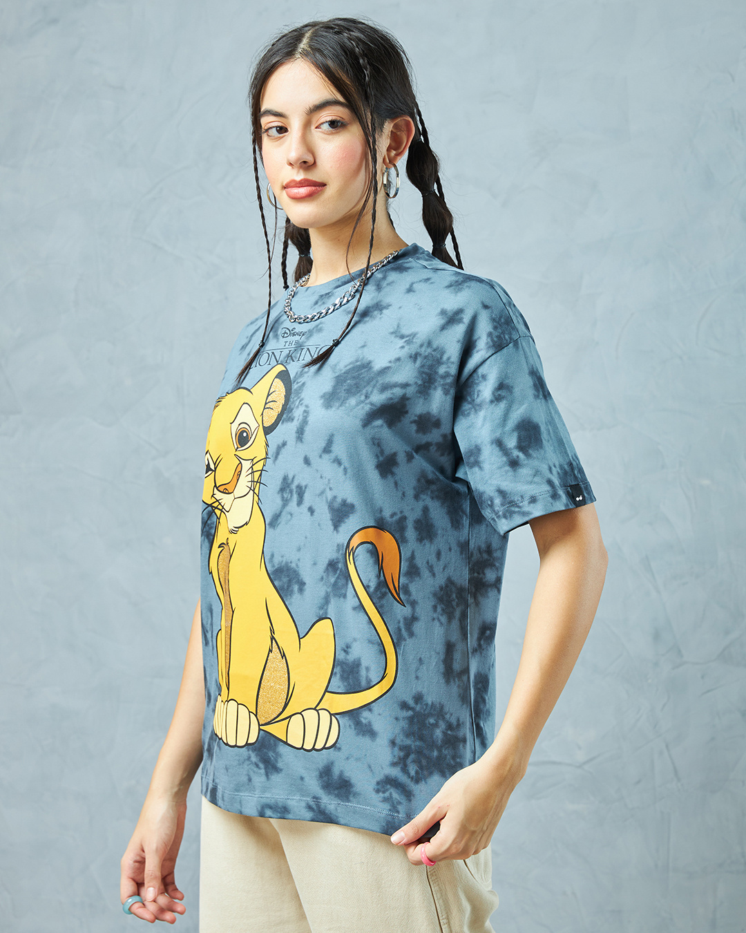 Shop Women's Blue Lion Graphic Printed Oversized T-shirt-Back