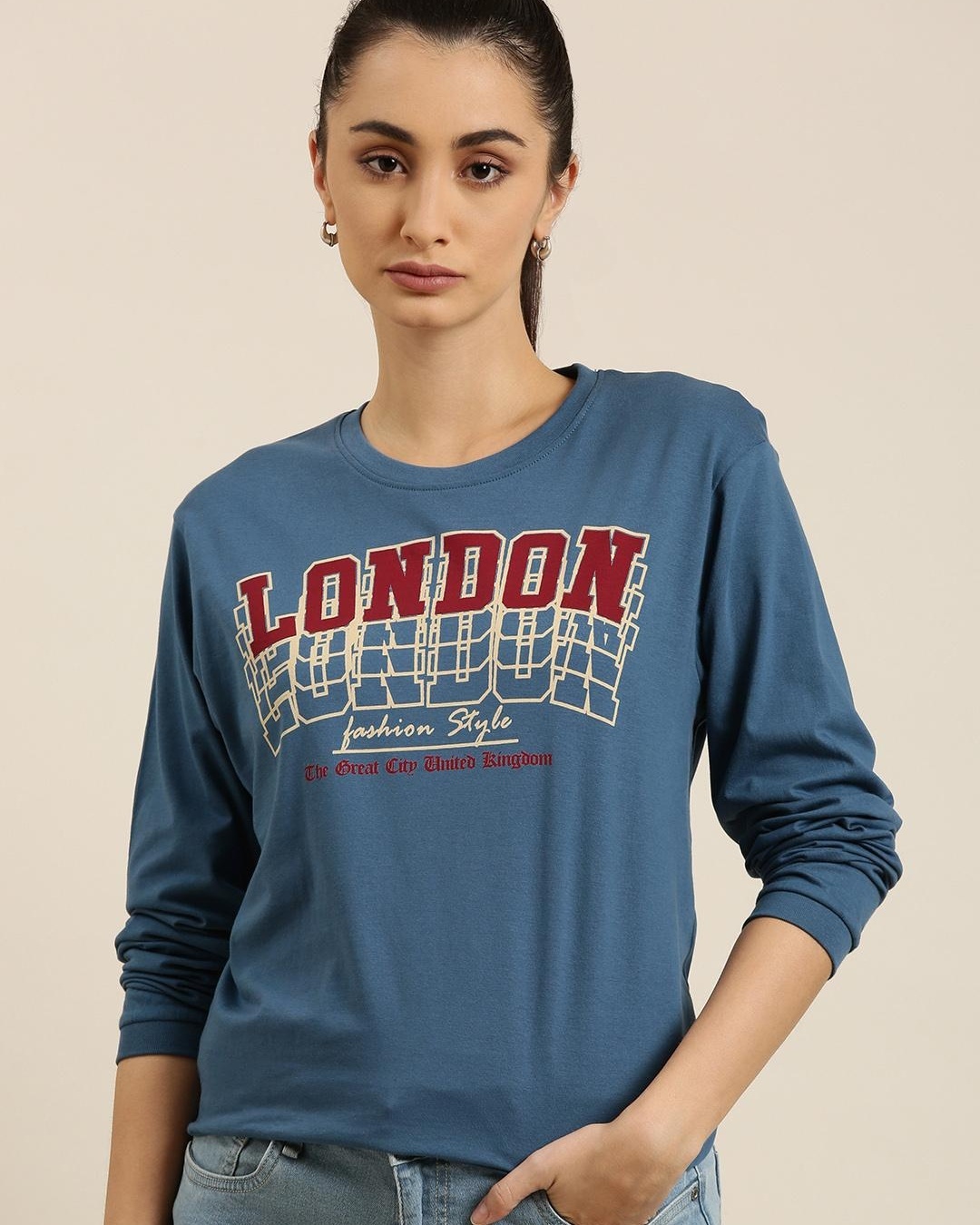 Shop Women's Blue London Typography Oversized T-shirt-Back