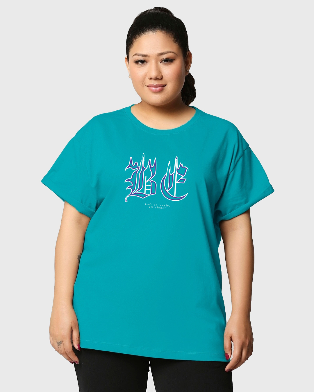Shop Women's Blue Lovely Billie Graphic Printed Boyfriend Plus Size T-shirt-Back