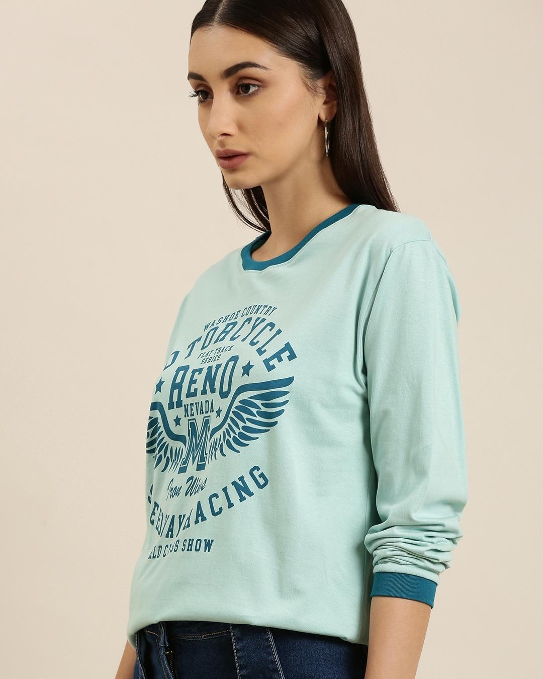 Shop Women's Blue M Typography Oversized T-shirt-Back