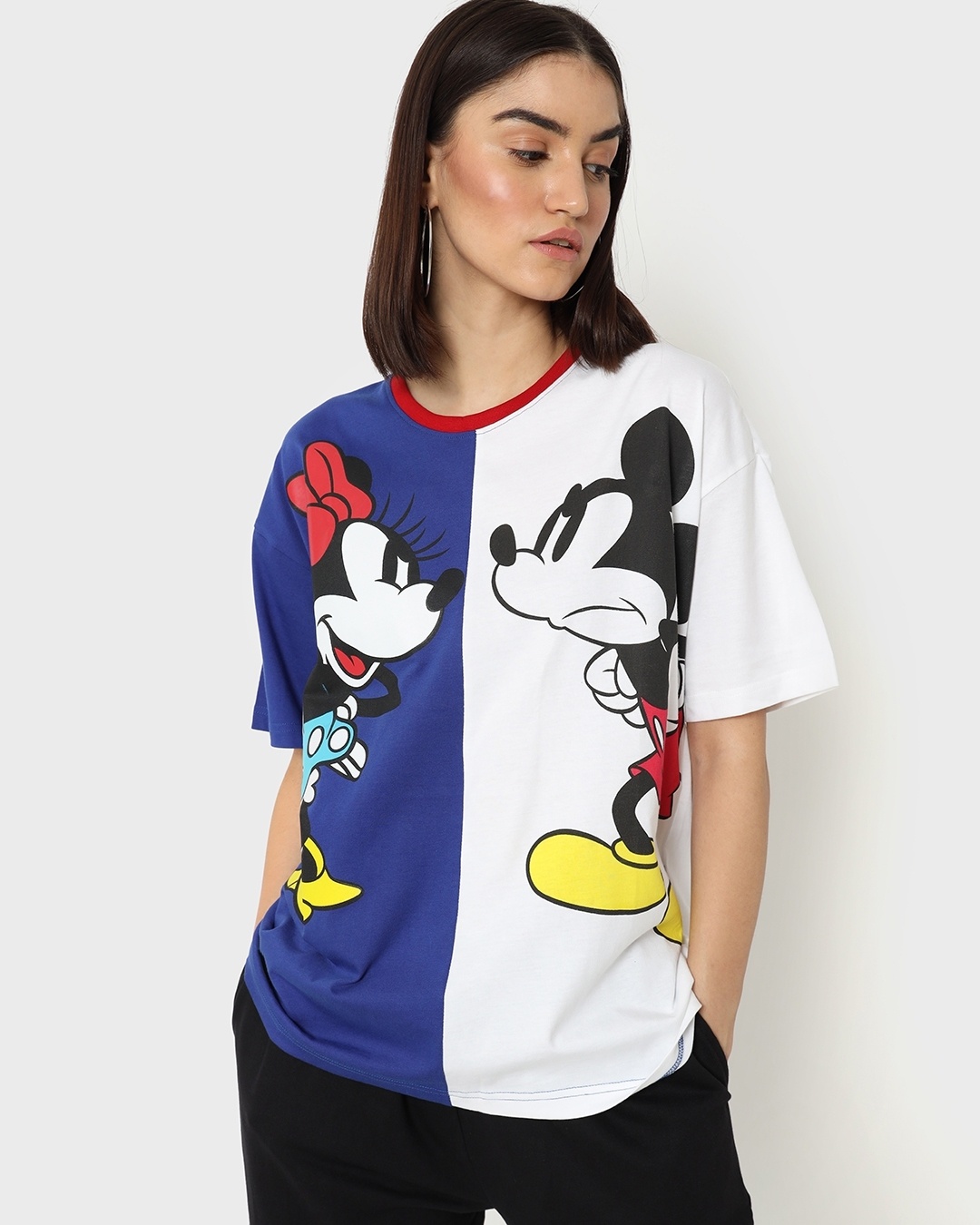 Shop Women's Blue Mickey and Mini Hyper Printed Oversized T-shirt-Back