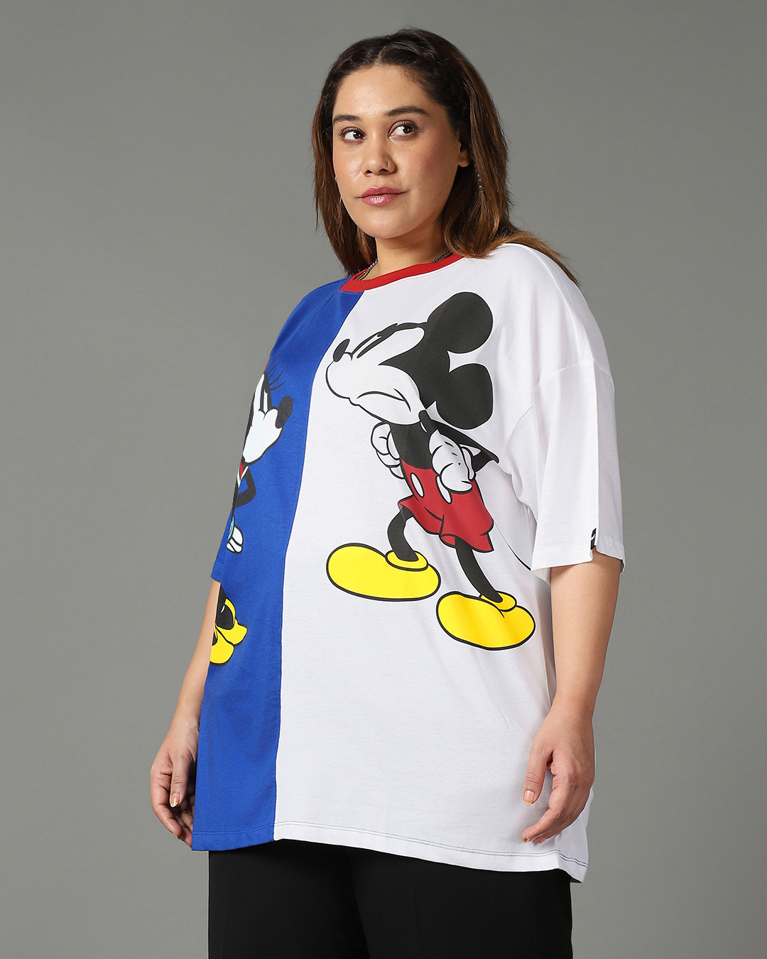 Shop Women's Blue & White Mickey and Mini Oversized Plus Size T-shirt-Back