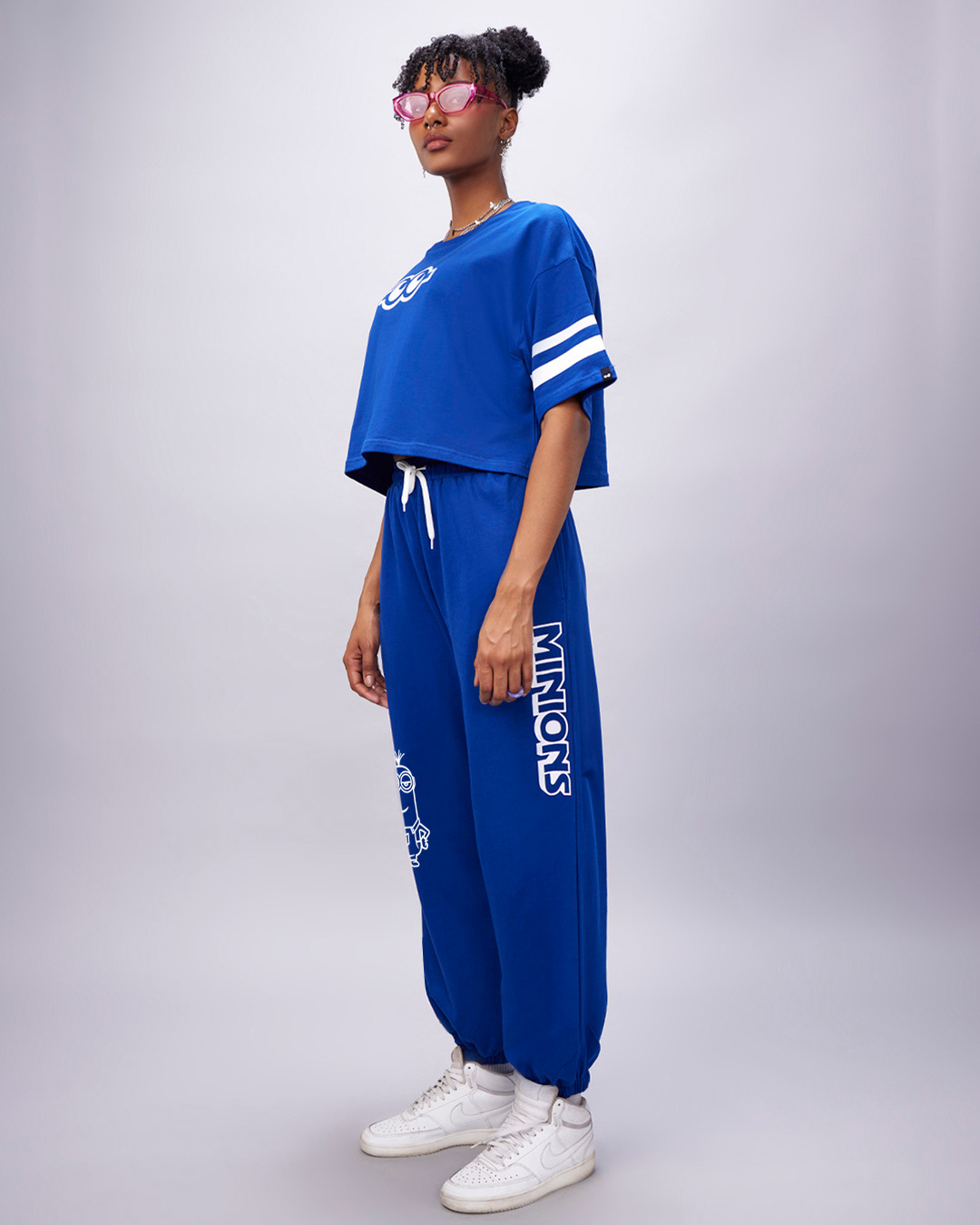 Shop Women's Blue Minion Blue Cord Graphic Printed Oversized Co-Ord Set-Back